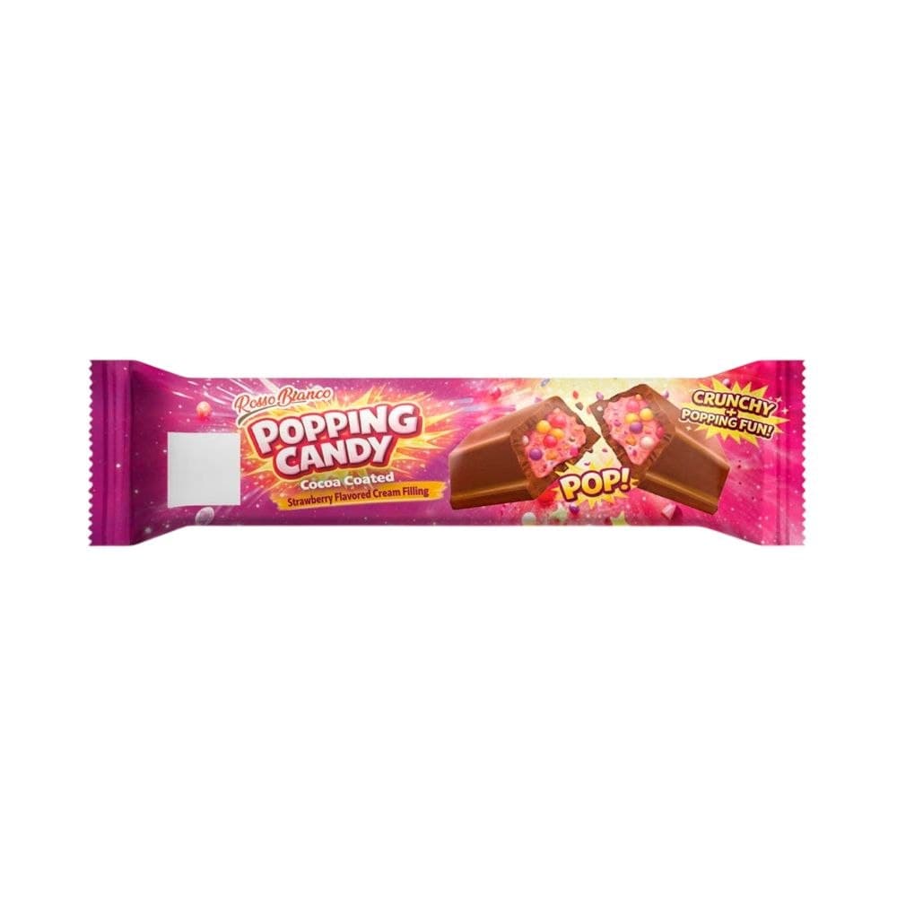 Шоколадный батончик Popping Candy с клубничн. начинкой и цветным драже 35гр