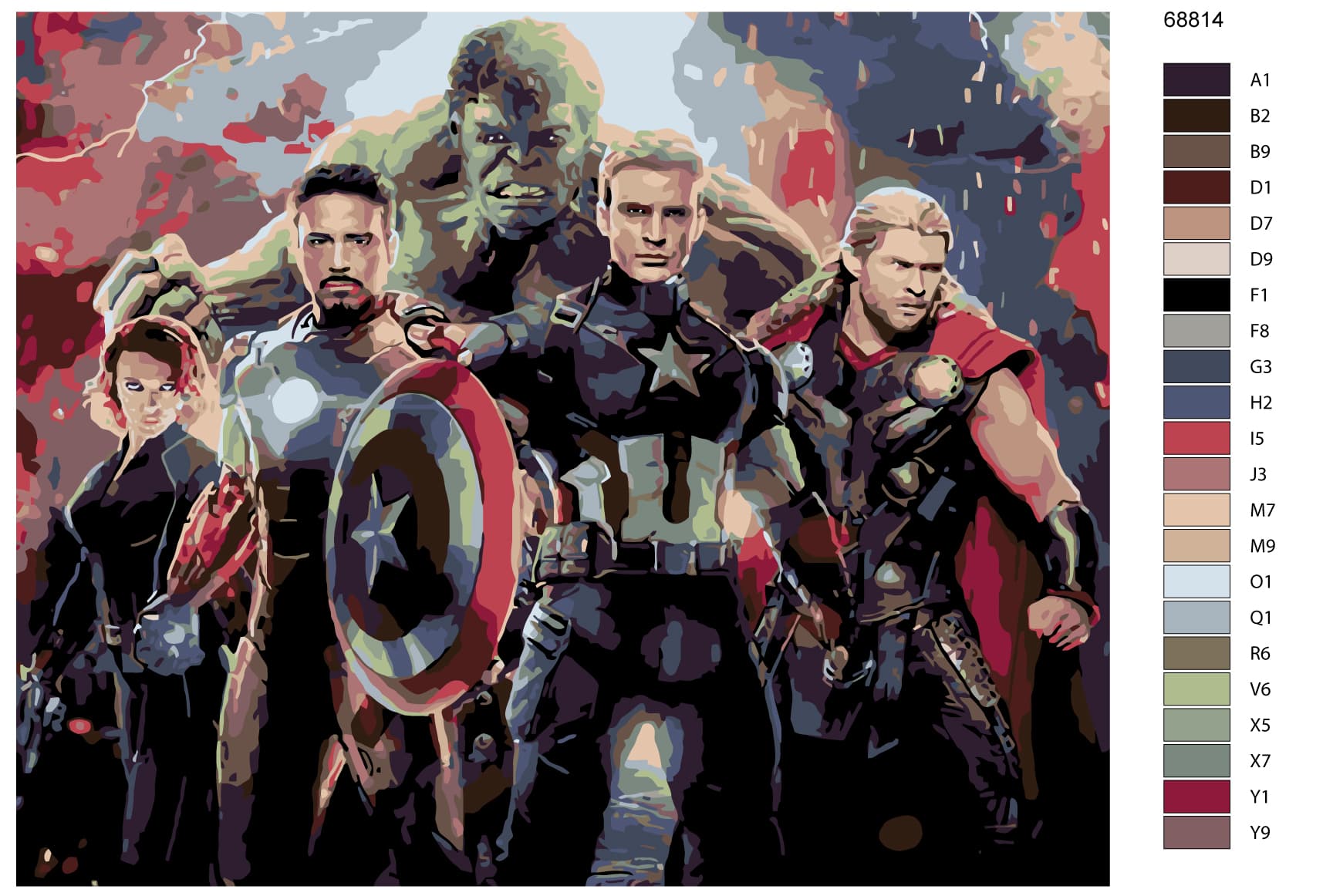 Картина по номерам (нал) "Marvel команда" 40*50 (68814)