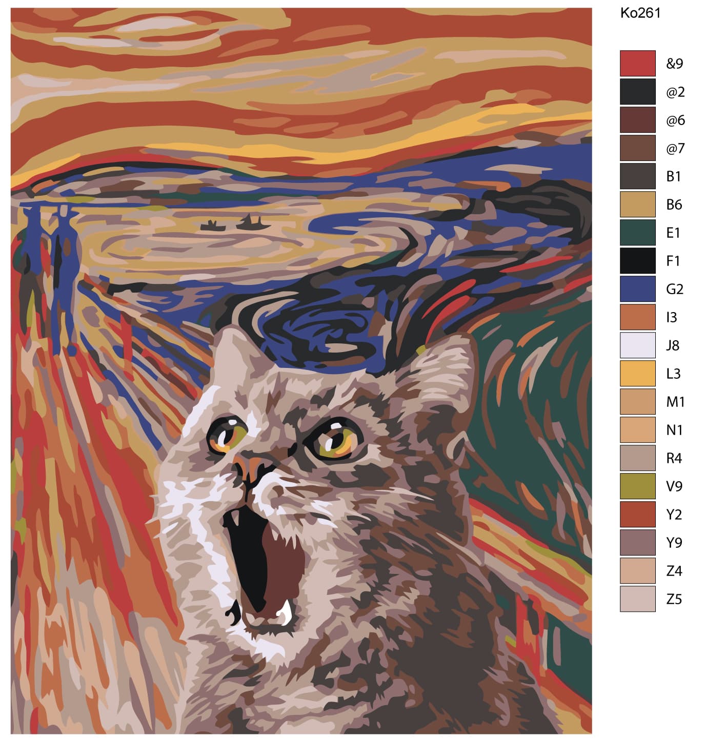 Картина по номерам, 40 x 50, "Кот-крик" (Мунк, Ko261) (нал)