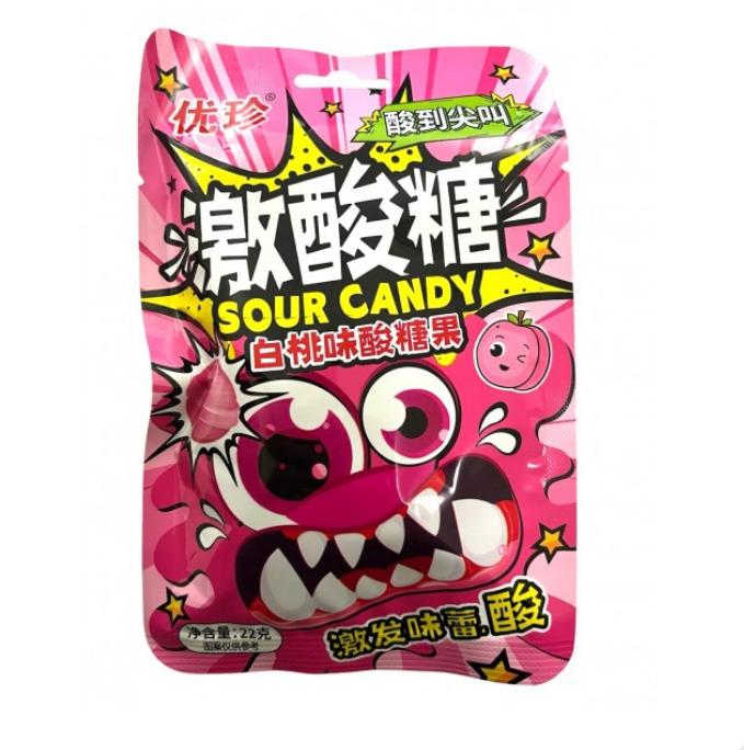 Кислые леденцы Ujane sour candies peach flavor со вкусом персика, 22 г