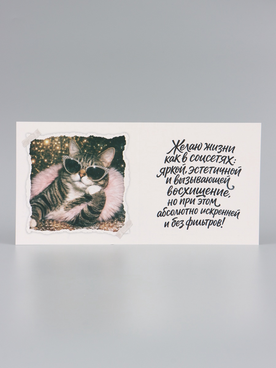 Открытка «С Днём Рождения!», кошка, 15×15 см - фото 2