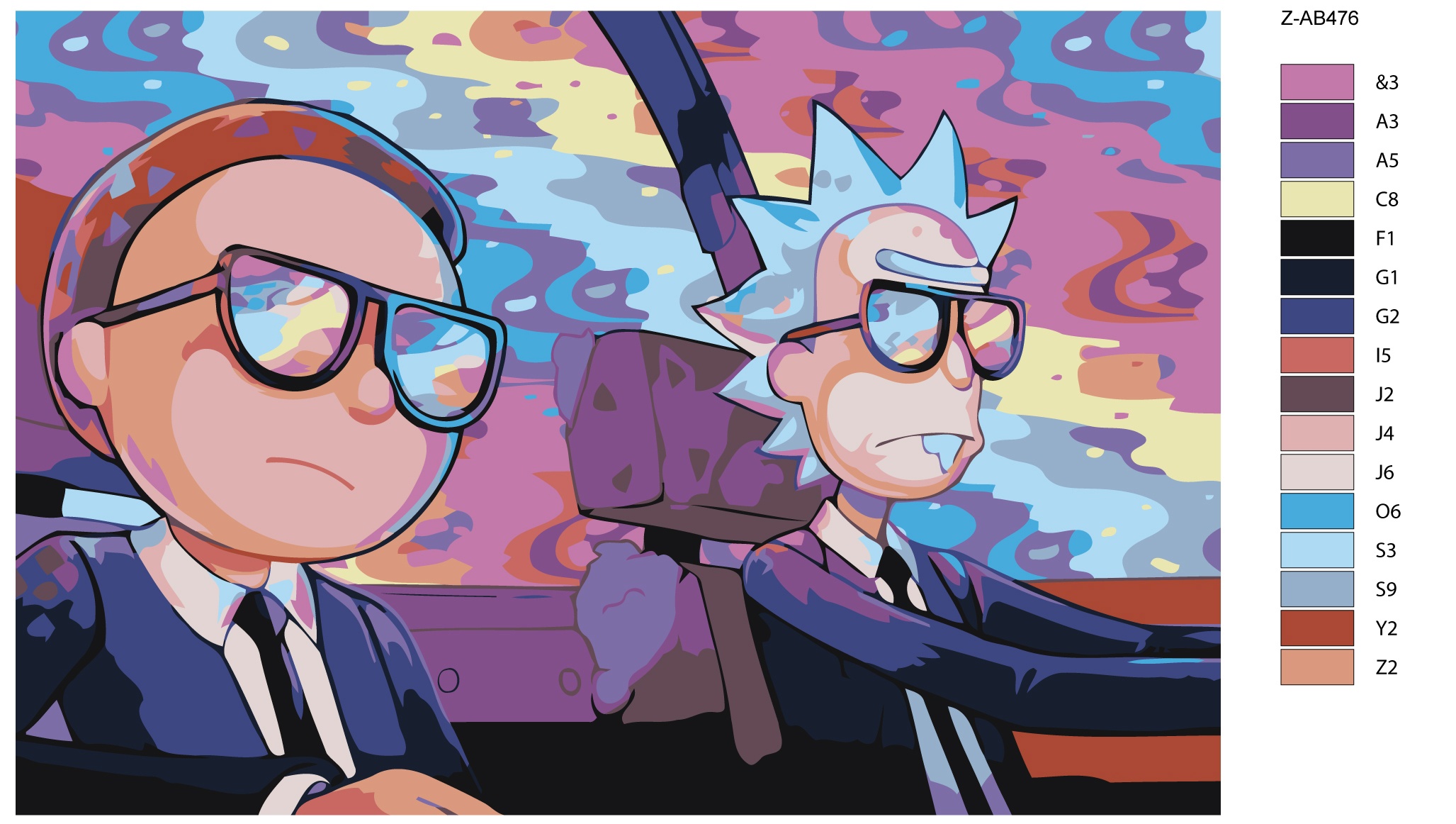 Картина по номерам (нал) "Рик и Морти в машине" 40*60 (Z-AB476)