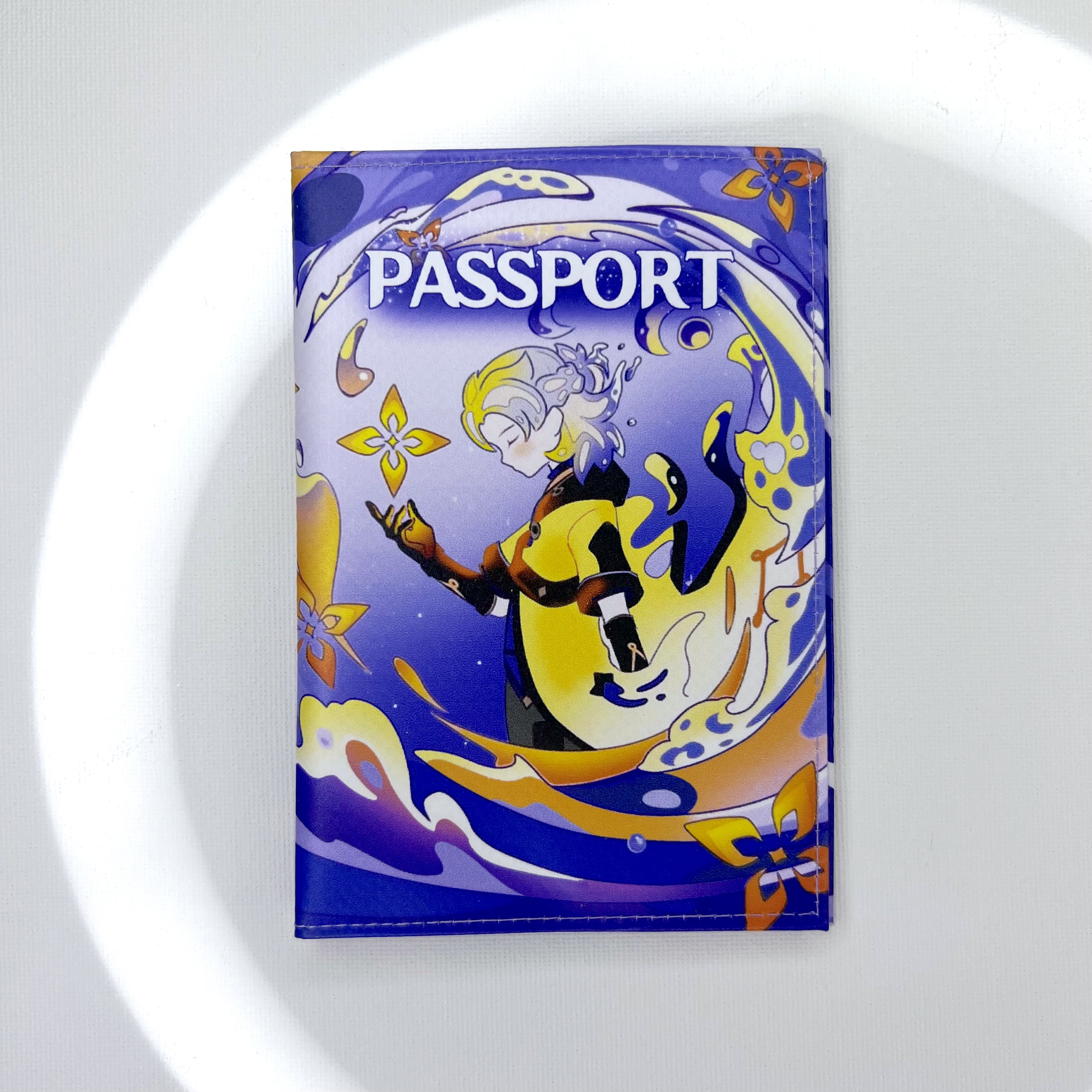 Обложка для паспорта "Genshin Альбедо" (фиолетовые волны-фон)