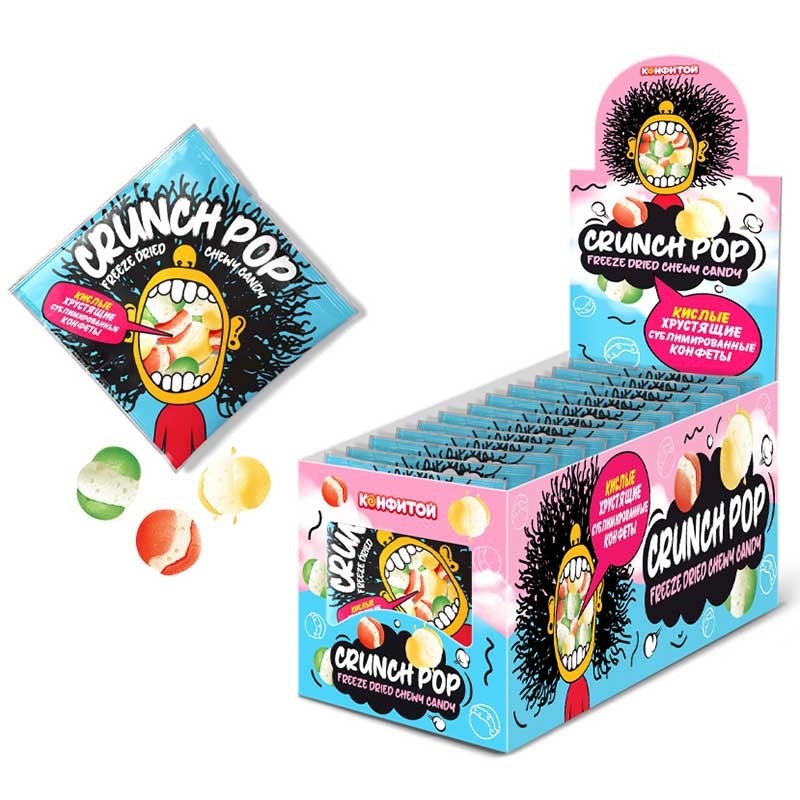 Жев.конфеты Crunch pop сублимированные кислые со вкусом "Тутти Фрутти"   9гр