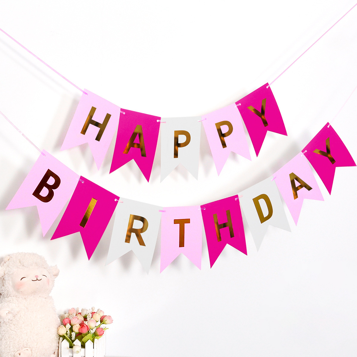 Гирлянда растяжка "Happy birthday" розовые цвета