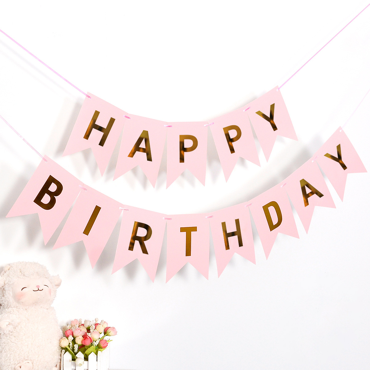 Гирлянда растяжка "Happy birthday" розовая
