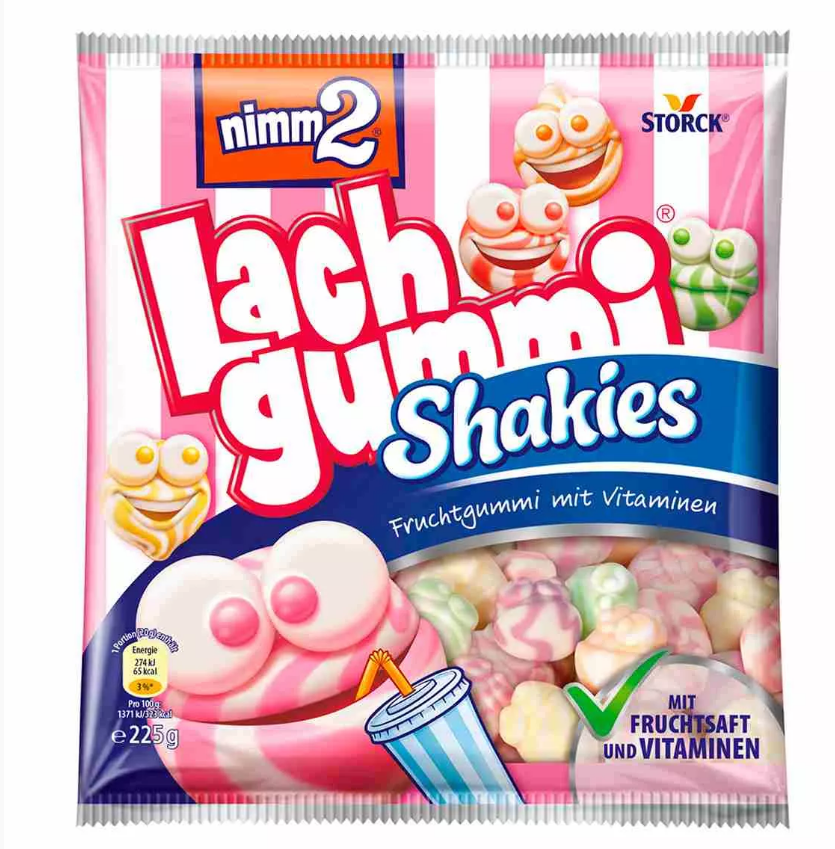 Жевательные конфеты Storck NIMM2 Lachgummi Shakies фрукты с молоком, 225 г