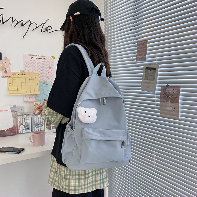 Рюкзак голубой с брелоком "Белый мишка"