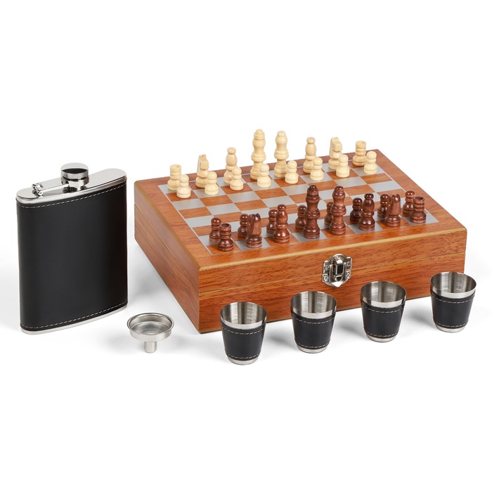 Набор подарочный «Шахматы и фляжка» 7 в 1, металл и искусственная кожа