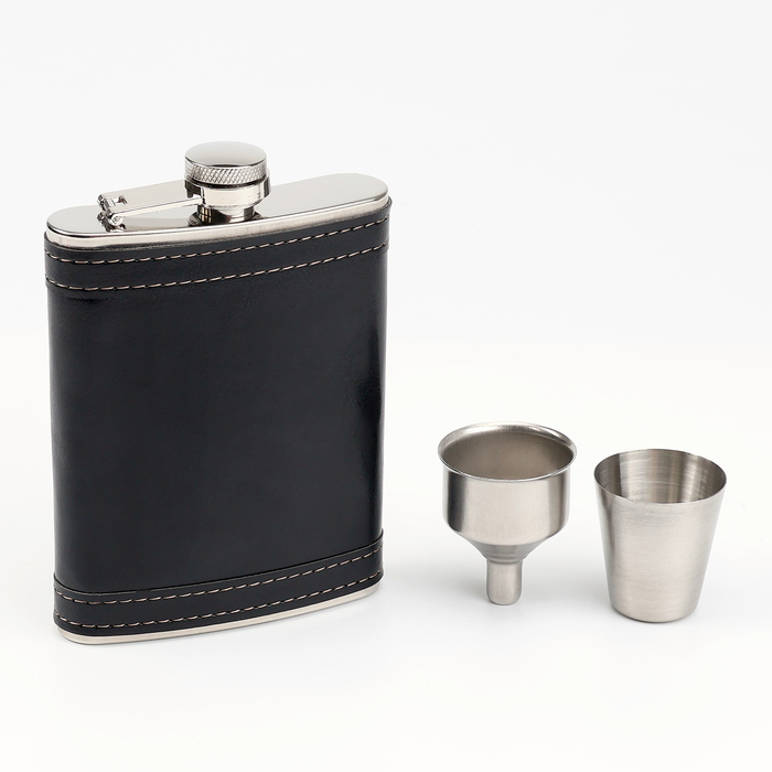 Подарочный набор 6 в 1, фляжка 8 oz, рюмка, воронка, кубики 5 шт., карты, шахматы, 18×24 см - фото 3