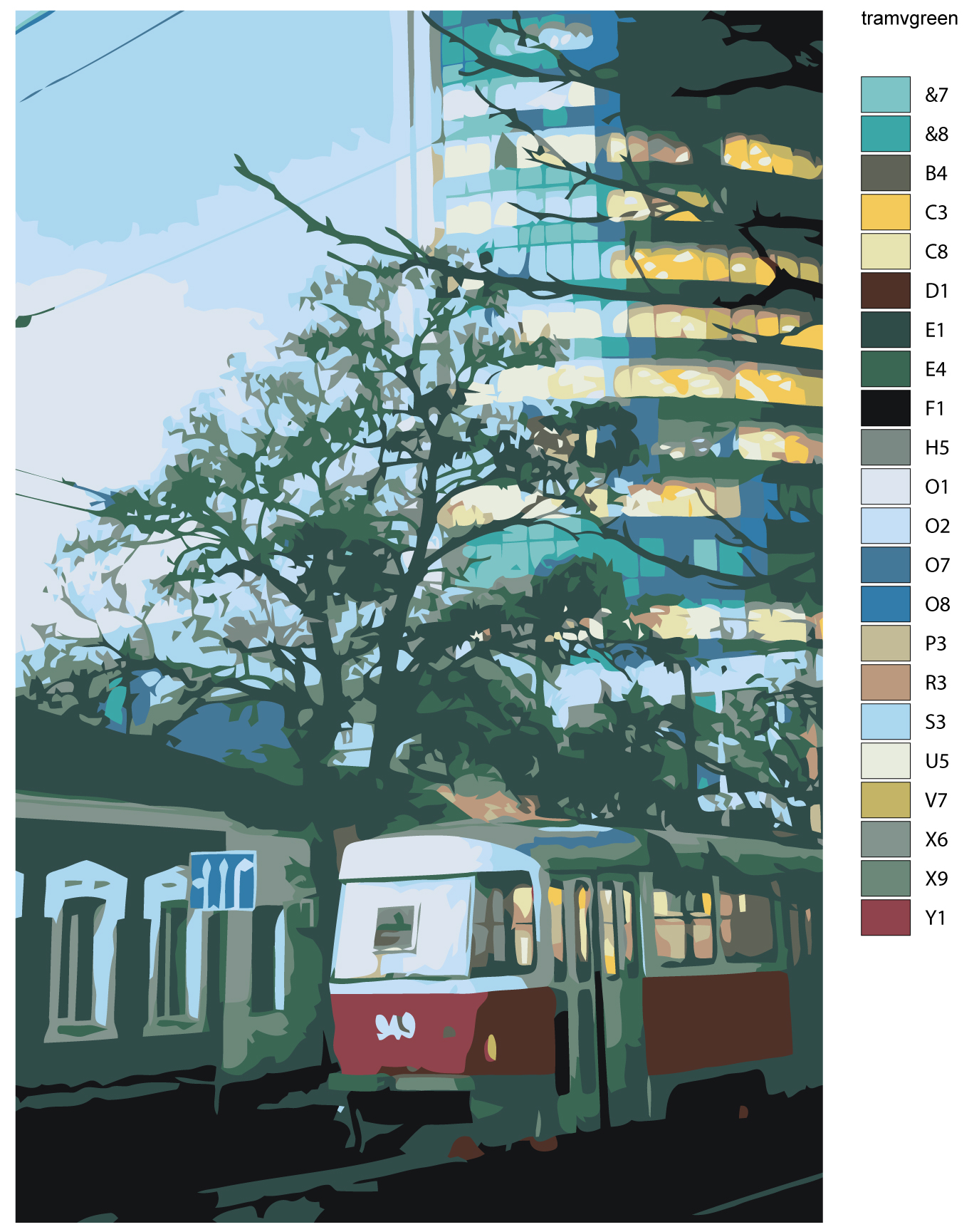 Картина по номерам (нал) 40*60 см "Донецк. Трамвай Green Plaza"