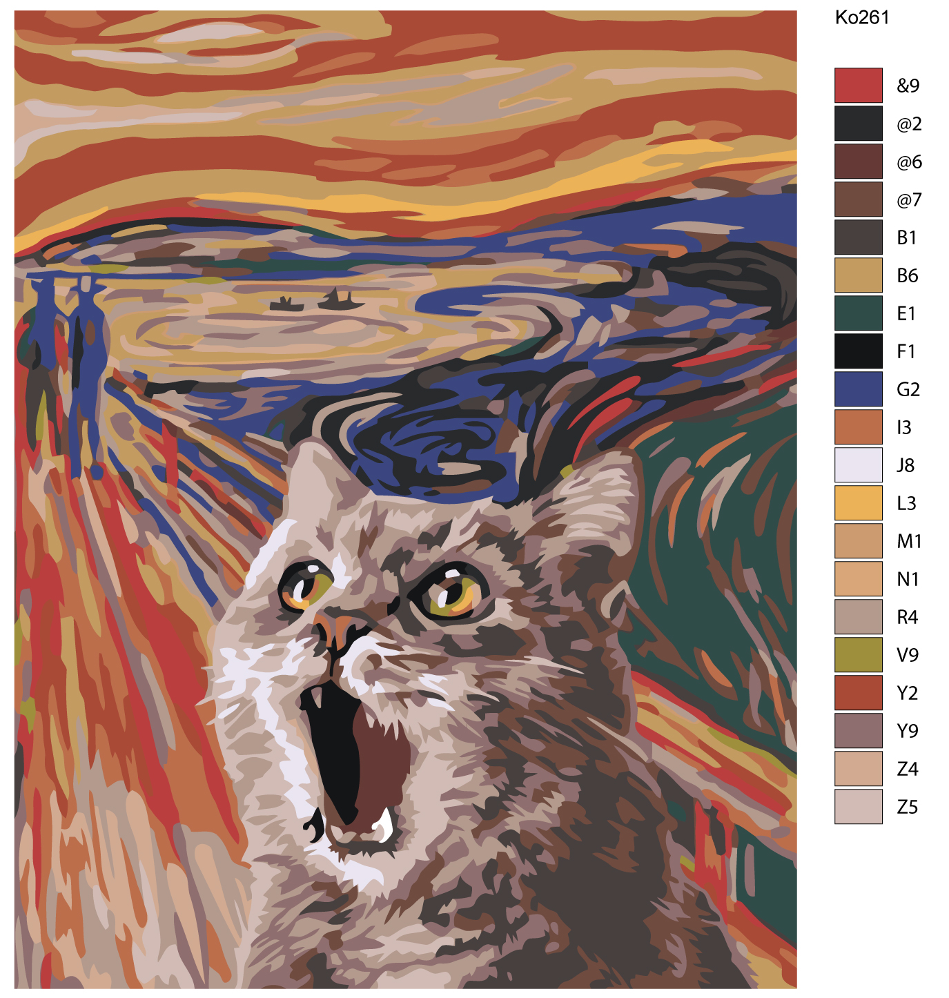 Картина по номерам, 40 x 50, "Кот-крик" (Мунк, Ko261) (нал)