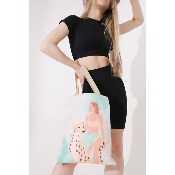 Сумка текстильная «Тропики» , 35 х 0,5 х 40, 1 отд , без подклада, белый - фото 5