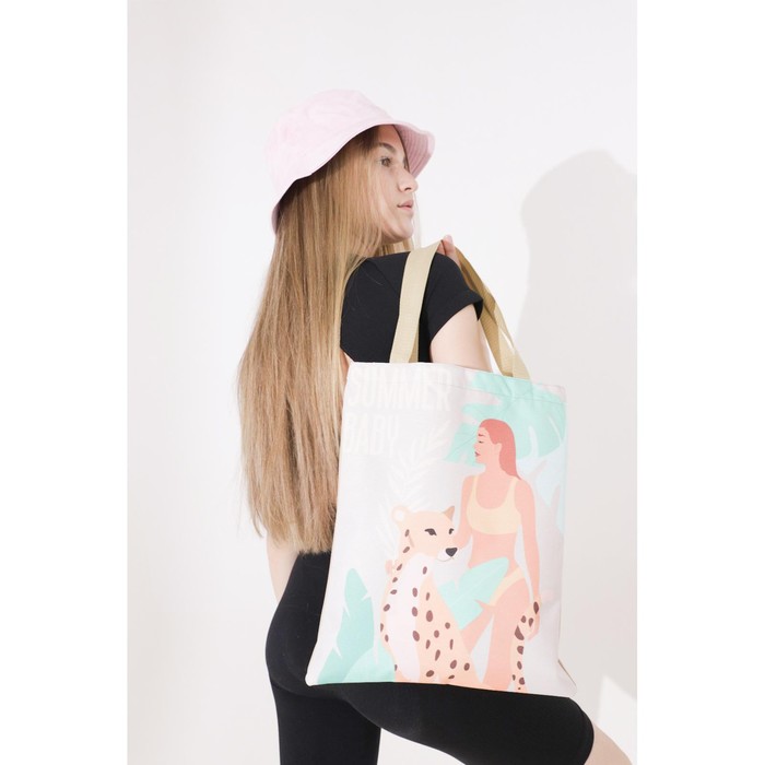 Сумка текстильная «Тропики» , 35 х 0,5 х 40, 1 отд , без подклада, белый - фото 4