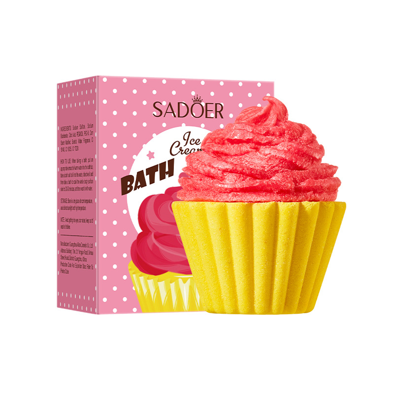 Бомбочка для ванны "Пирожное" (кекс) красный верх желтый низ