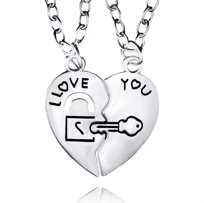 Парный кулон "I love you" замок и ключ цвет серебро