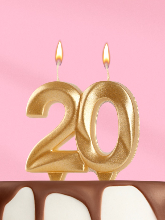 Свеча в торт юбилейная «Грань», цифра 20, золотой металлик, 6.5 см