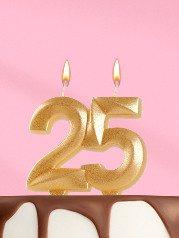 Свеча в торт юбилейная «Грань», цифра 25, золотой металлик, 6.5 см