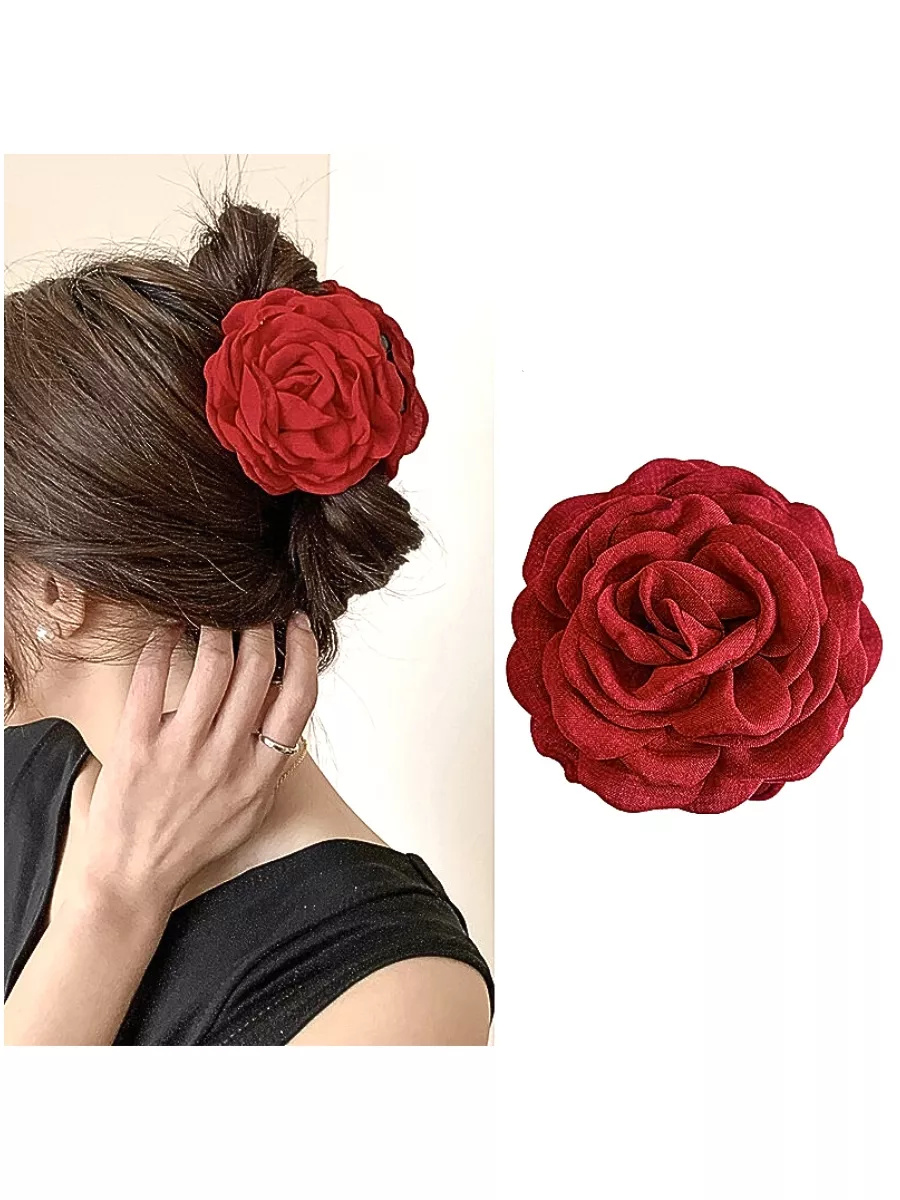 Заколка "Красная роза" 10 см