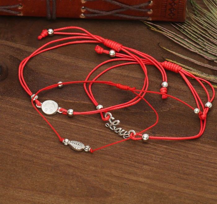 Браслет-оберег "Красная нить", цвет чернёное серебро, 17,5см (набор №3) - фото 3