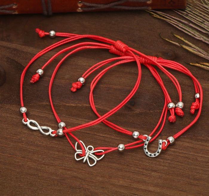 Браслет-оберег "Красная нить", цвет чернёное серебро, 17,5см (набор №3) - фото 2