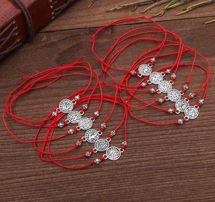 Браслет-оберег "Красная нить", цвет чернёное серебро, d=6 см (набор №2) - фото 2