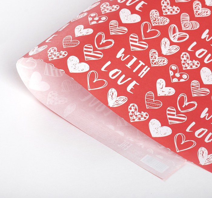 Бумага крафтовая «With love», фон красный, 50 × 70 см