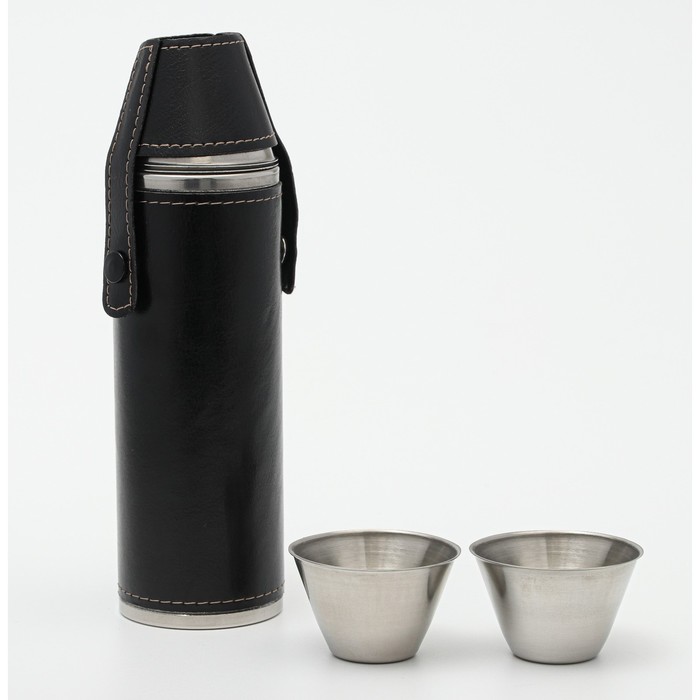 Фляжка Мастер К, 300 мл, 2 стопки 30 мл, в чехле, подарочная, нержавеющая сталь, чёрная