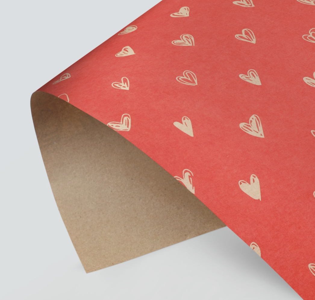 Бумага упаковочная крафтовая «Сердечки», красная, 50×70 см