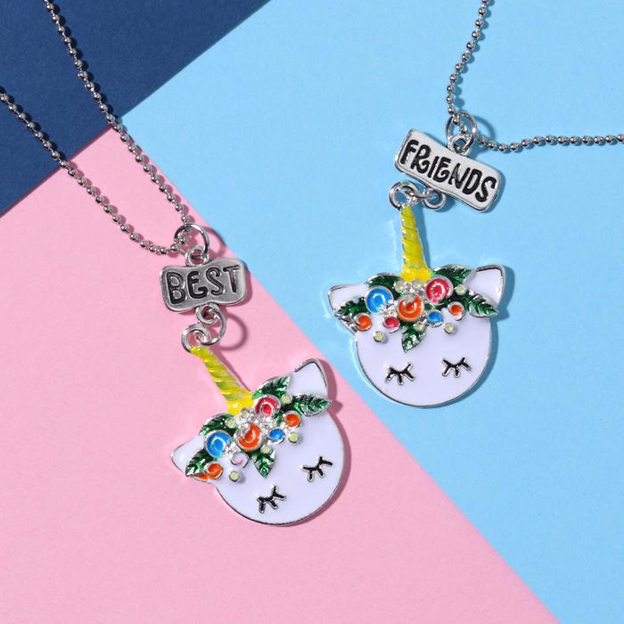 Кулоны "Неразлучники" единорожка, цветные в серебре, 45 см - фото 2