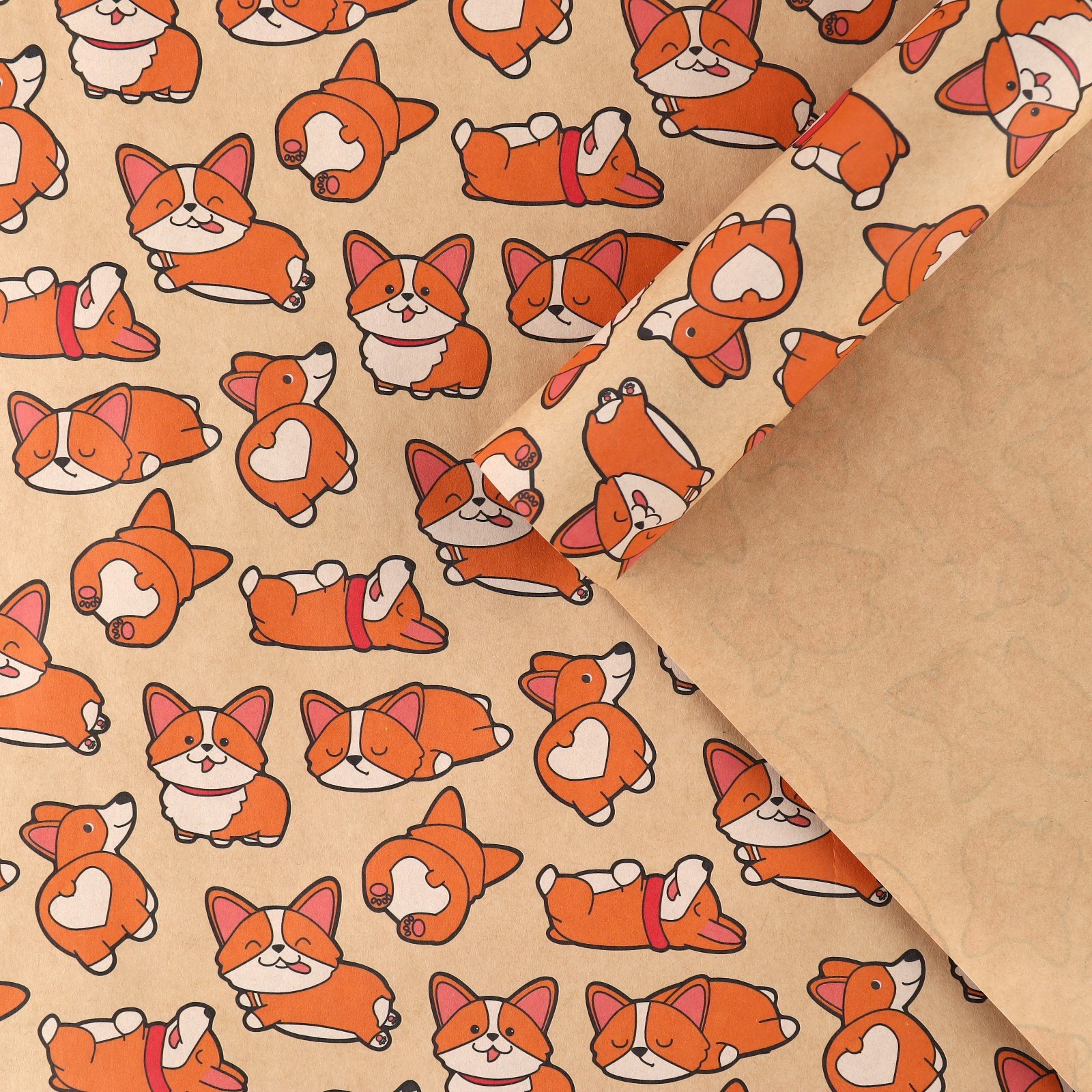 Бумага упаковочная крафтовая «Корги», 70×100 см