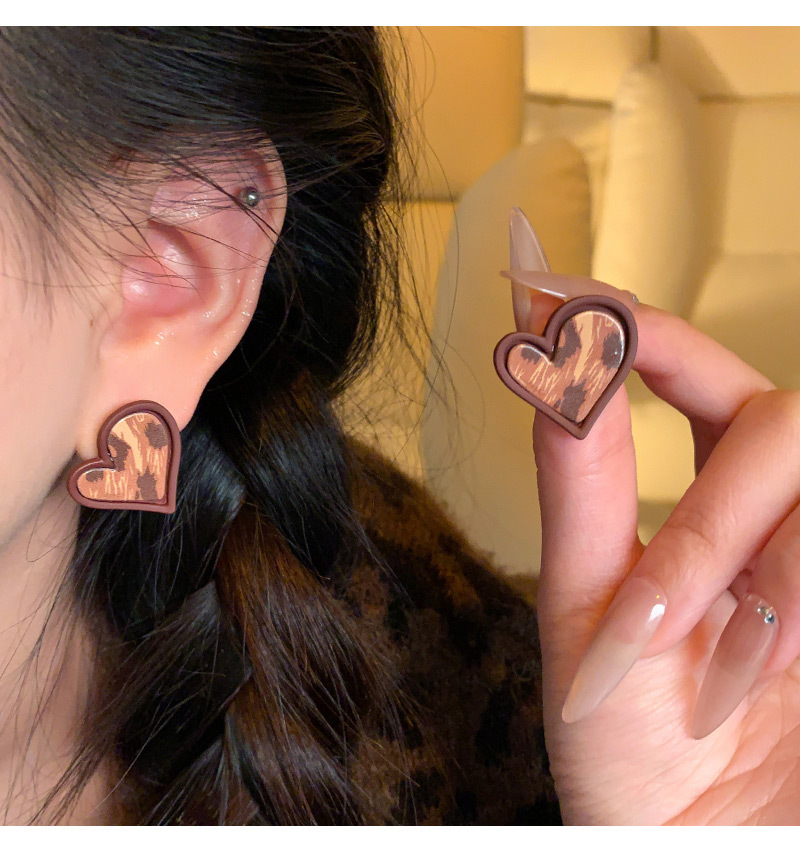 Серьги "Леопардовые сердца" коричневый