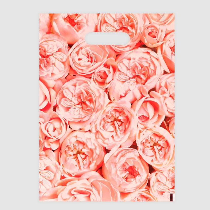 Пакет полиэтиленовый с вырубной ручкой "Пионы", нежно-розовые, 30 х 40 см, 50 мкм